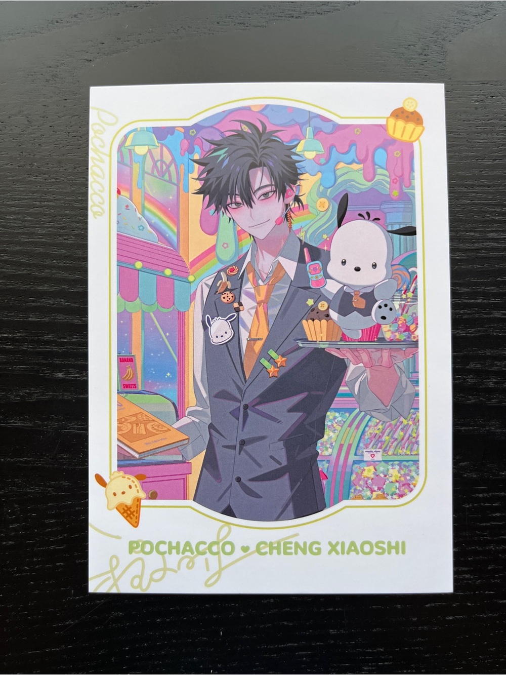 Sanrio x LINK CLICK Pochacco Cheng Xiaoshi Limited Cafe Art Print Card 4x6"